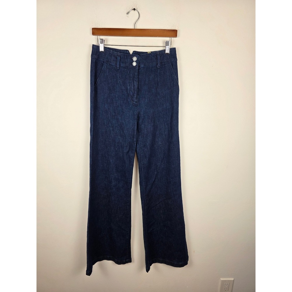Maeve Anthropologie Wide Leg Indigo Denim Trouser Jeans 27 Dark Wash V-Notch